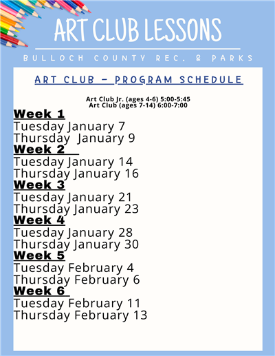 Art Club Schedule 25 