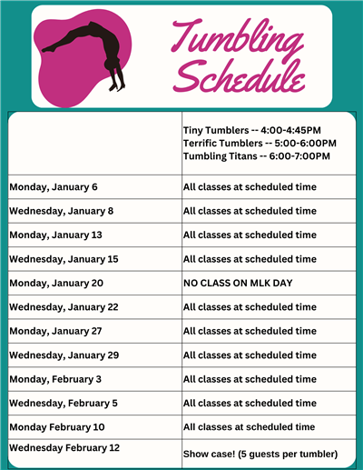 Tumbling Schedule 